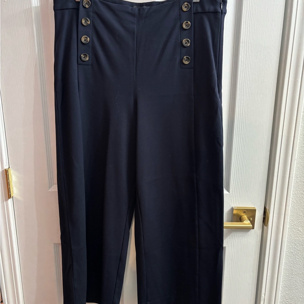 Ann Taylor Blue Wide-Leg Trousers with Nautical Flair